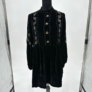 NEW Vintage Collection 100% Silk Black Velvet Western Country Embellish Dress XS